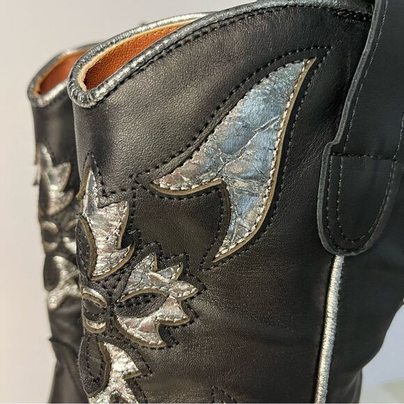 Free People Sparks Fly Cowboy Boots Black and Silver Pull‎ On Leather 6.5 NIB - Picture 11 of 16